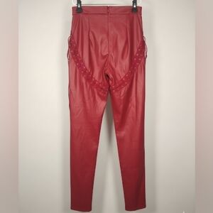 AKIRA Red Lace-Up Faux Leather Pants